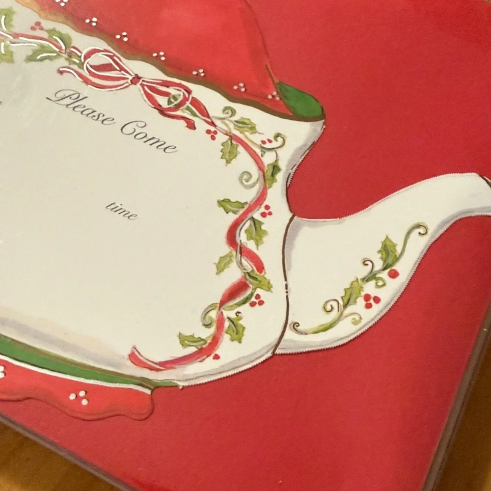 NWT Set-of-10 Holly Teapot Invitations w/red envelopes, in original box
